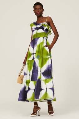 Busayo Collective One Shoulder Green Tie Dye Tiered Maxi Dress Size 8
